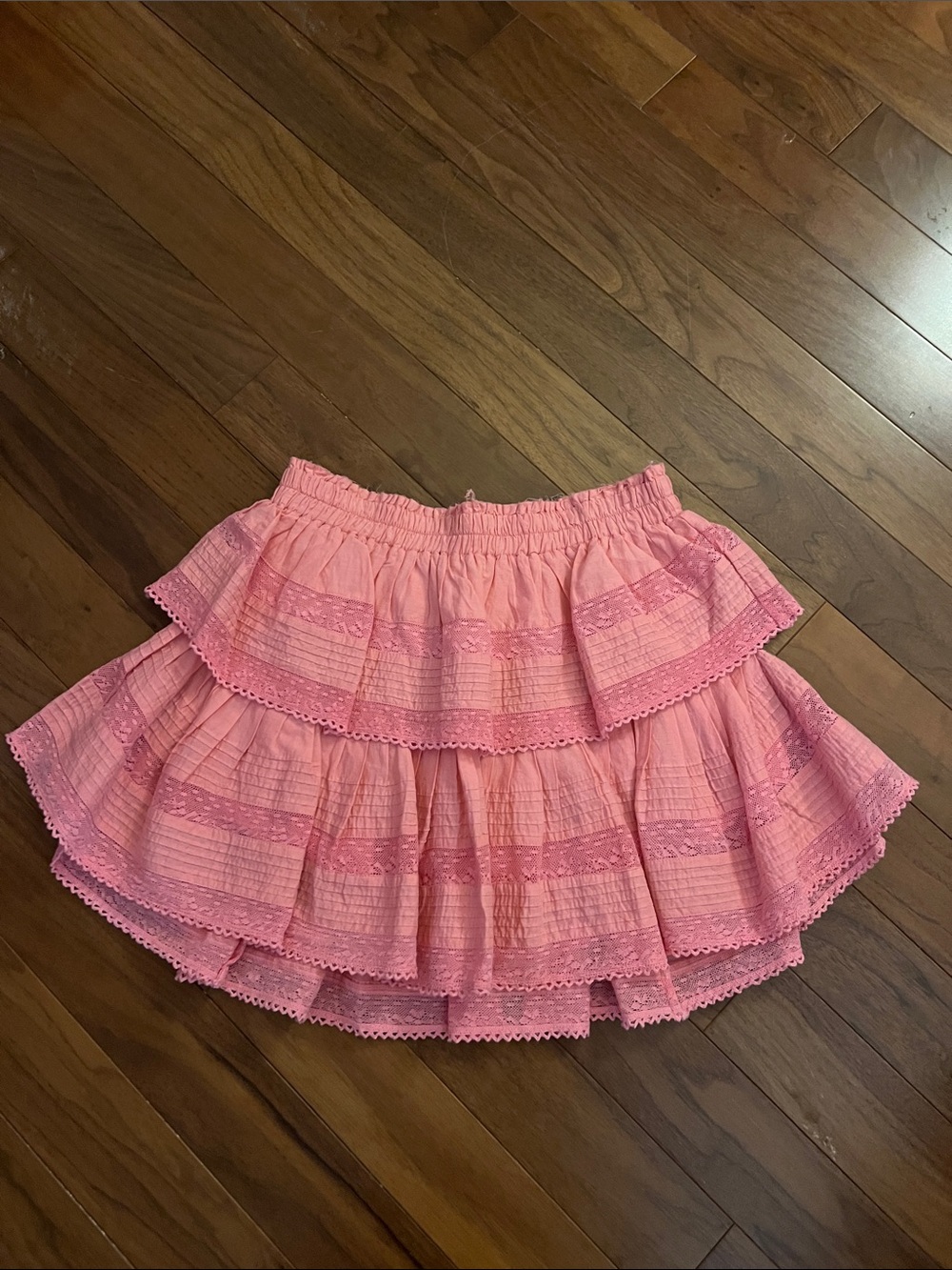 LoveShackFancy Pink Tiered Lace Skirt size P